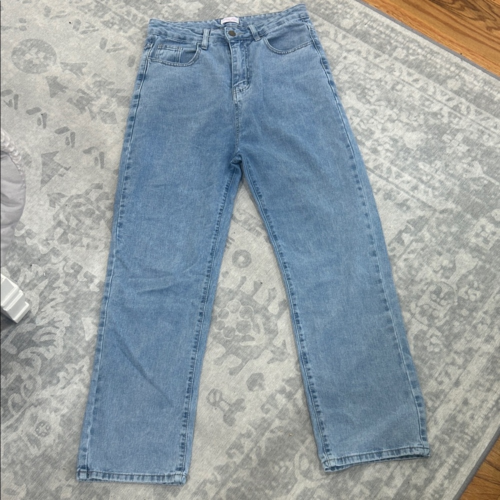 Pink Lily Light Blue women’s high waist  Straight Jeans